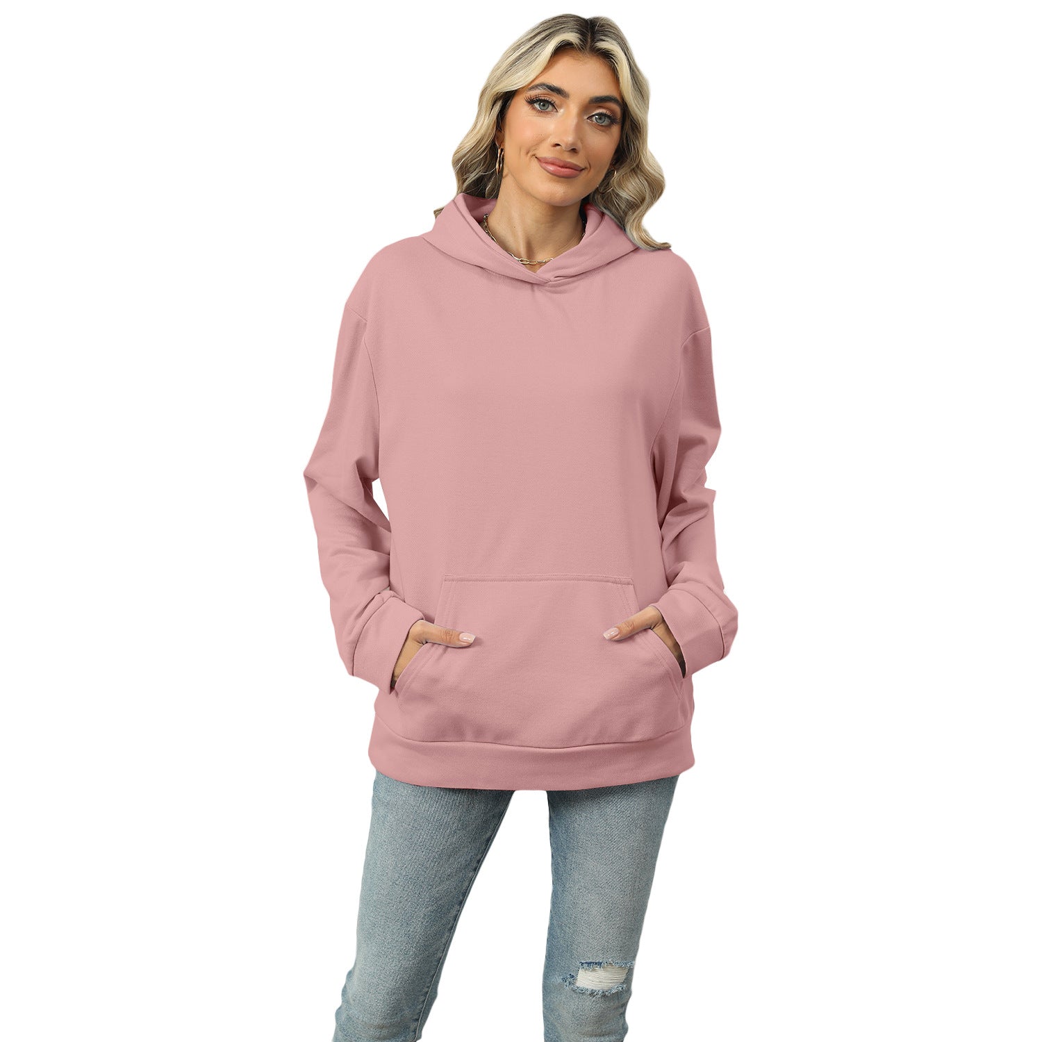 Casual Women's Pocket Hoodie - Cozy Long-Sleeve Sweatshirt
