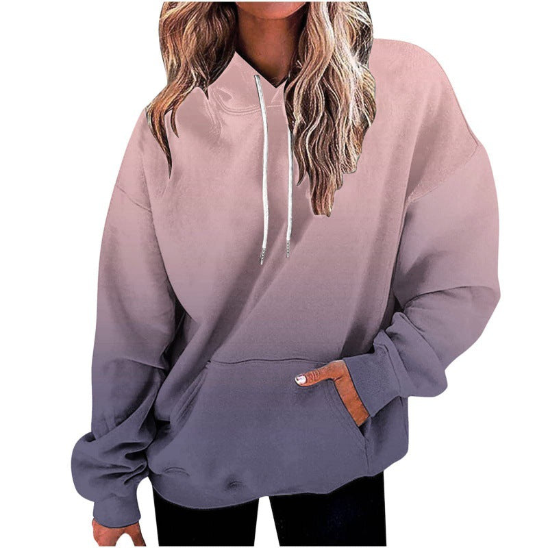 Women's Digital Print Loose Fit Hooded Sweater