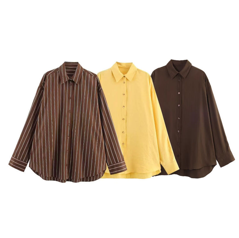 Fashionable Casual Loose-Fitting Long-Sleeve Lapel-Style Striped Shirt 4