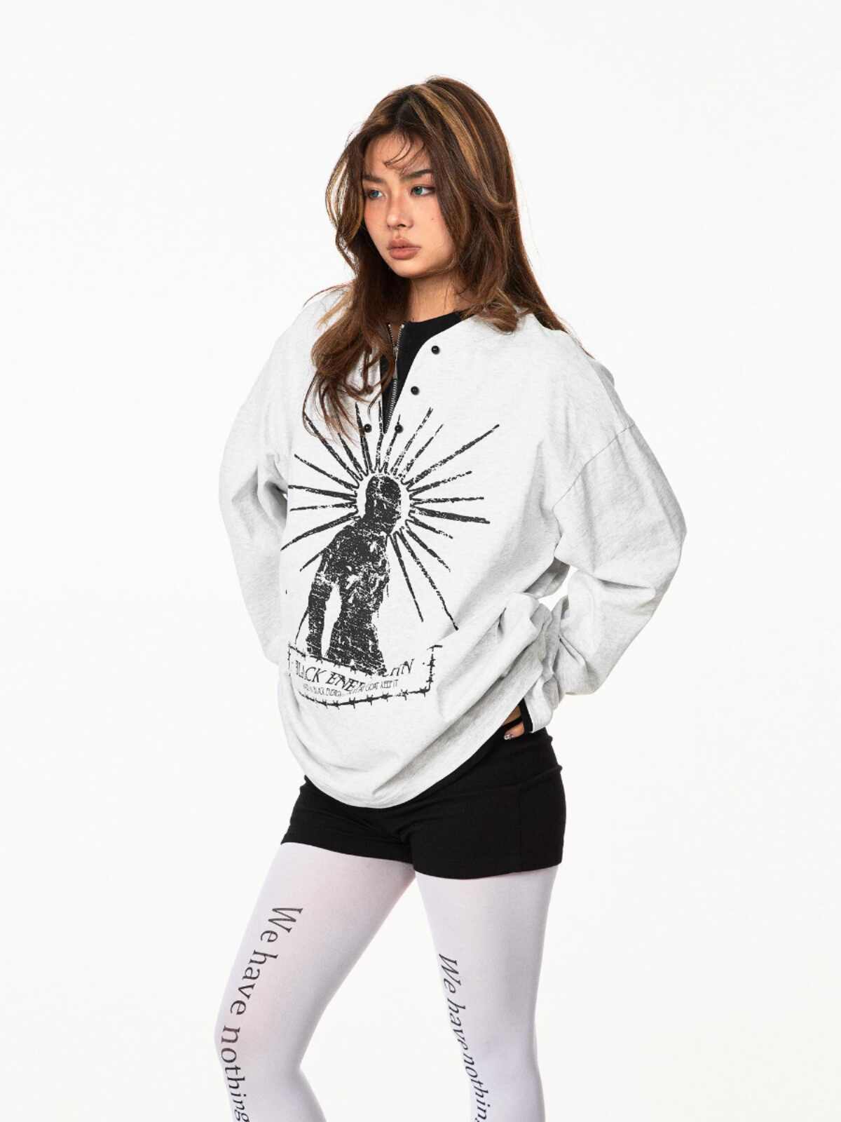 Fake Two-piece Printed T-shirt Women's Long Sleeve Top