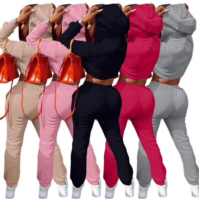 Women's Velvet Padded Hooded Two-Piece Suit
