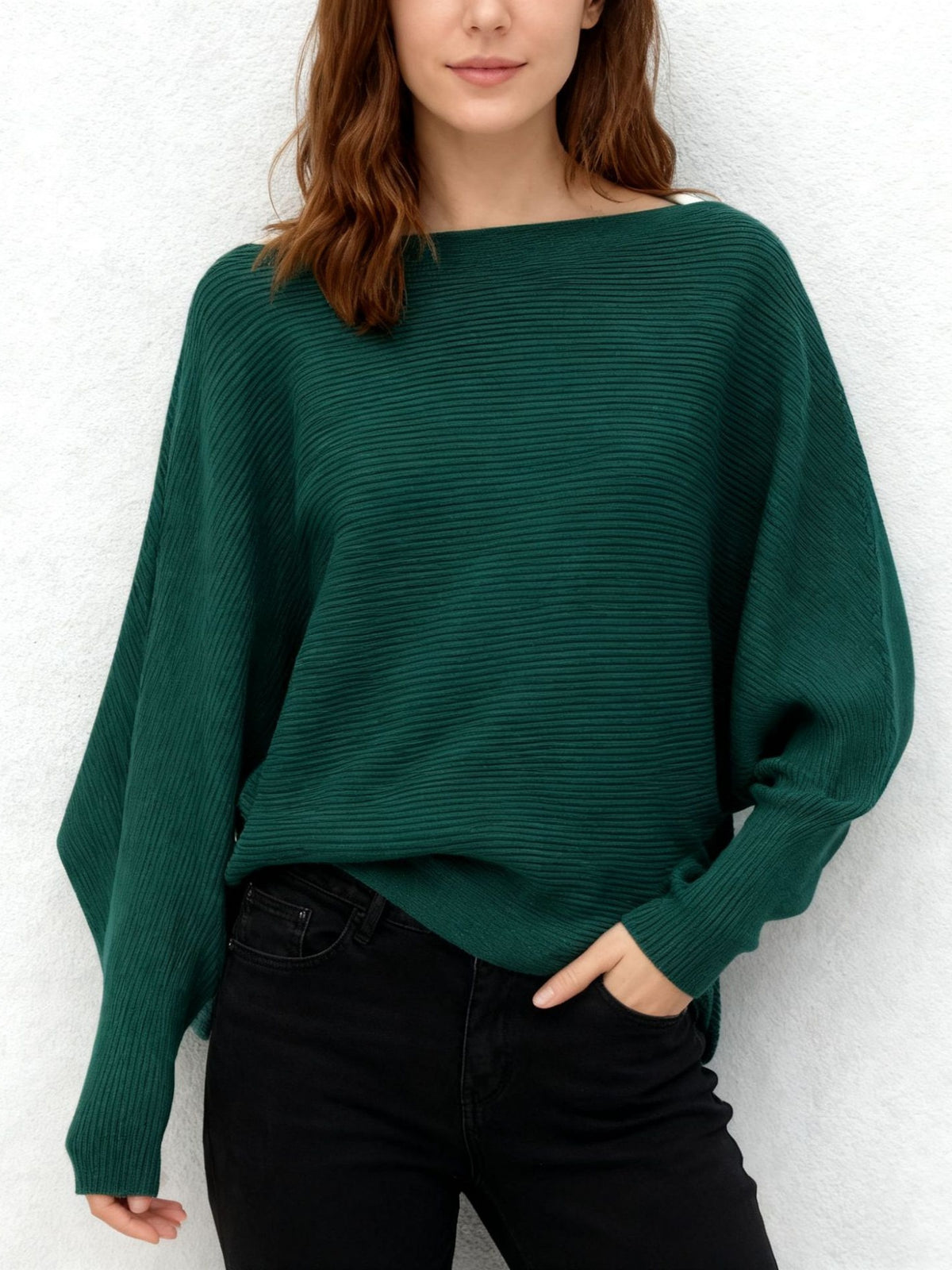 Halter-neck Batwing-sleeve Loose-fit Knit Sweater