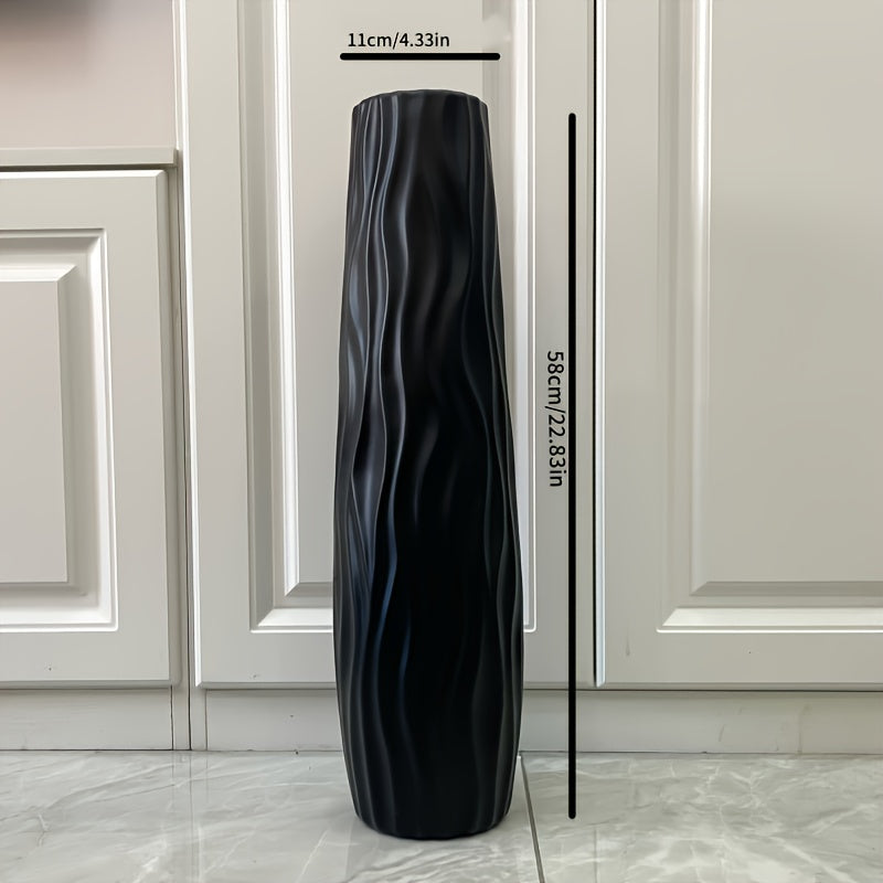 Large Retro Geometric Vase - Heavy-Duty Shatterproof Plastic Centerpiece, Modern Minimalist Home Decor for Living Room, Dining, Office - Pet & Child Safe, Easy-Clean Surface - Available in Black…