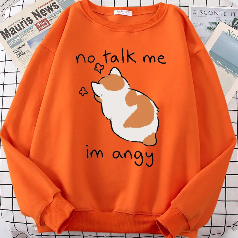 Chic Casual No Flattering Cat Print Crew Neck Sweatshirt