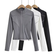 Yoga Half Turtleneck Zipper Cardigan Reflective Stripe Tight Short T-shirt
