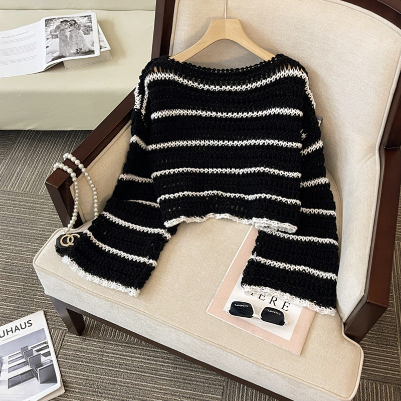 Striped Cropped Sweet-and-spicy Knit Sweater for Women