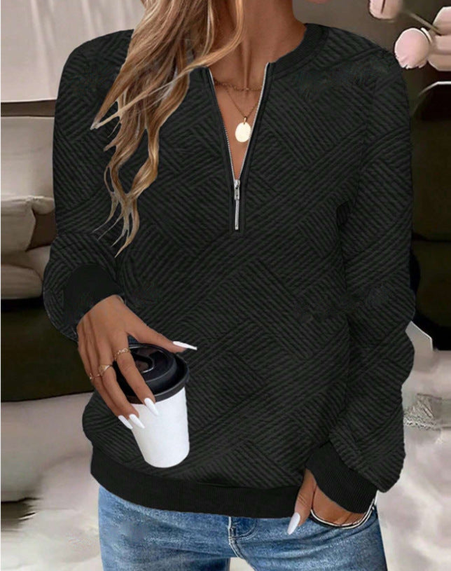 Women's Zip-Neck Long Sleeve Loose Sweatshirt