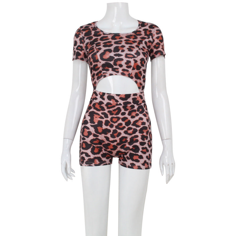 Sexy Leopard-Print Short-Sleeve Romper