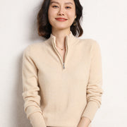 Half-open Zipper Collar Pullover Knitted