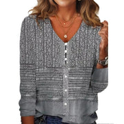 Spring And Autumn New Pattern Print V-neck Top