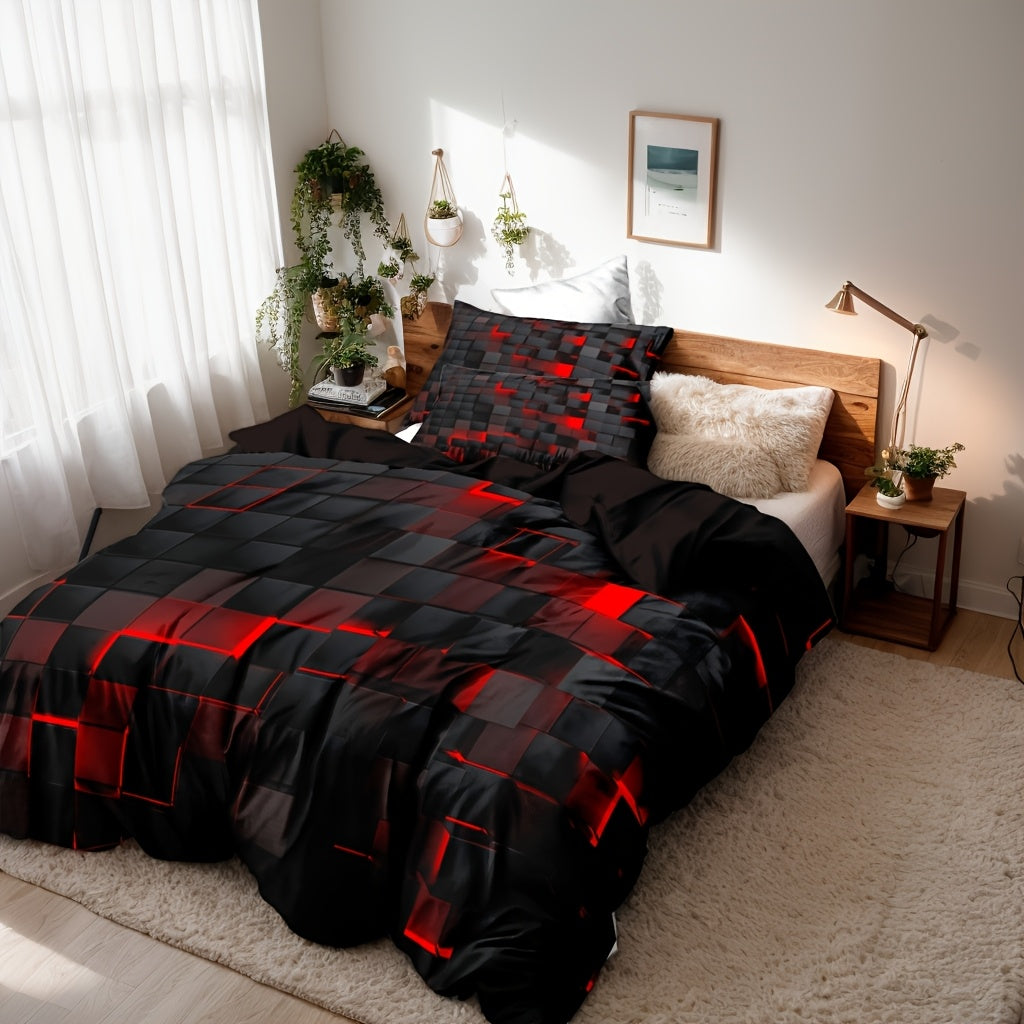 Modern Geometric Cube Design Duvet Cover Set Soft Brushed Breathable Zip Closure