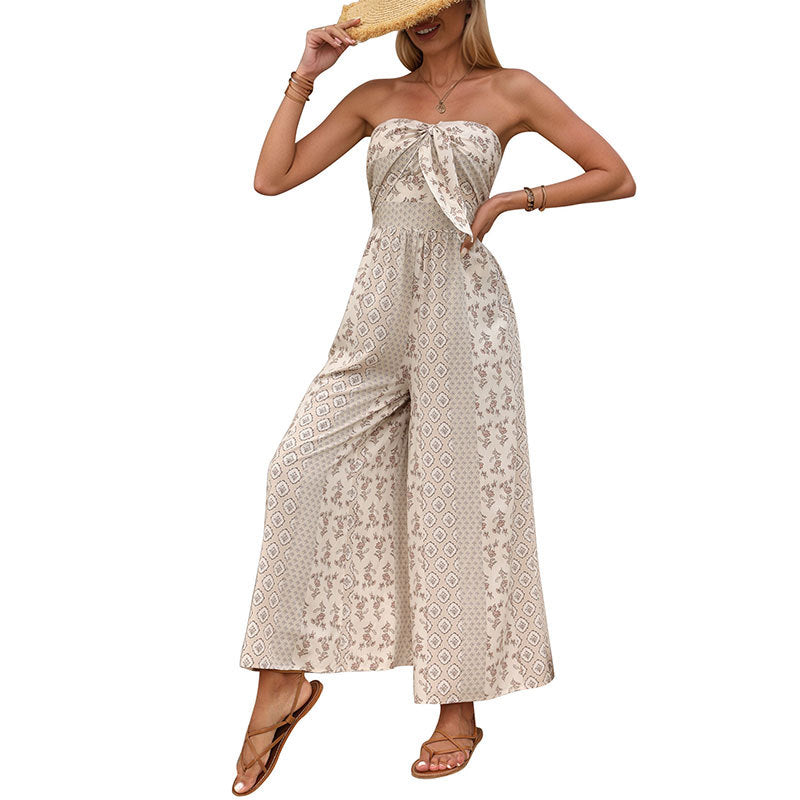 Women's Retro Geometric Print Wide-Leg Jumpsuit