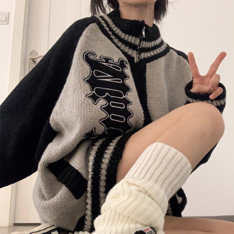 Retro Zip-Up Knit Cardigan Sweater for Women