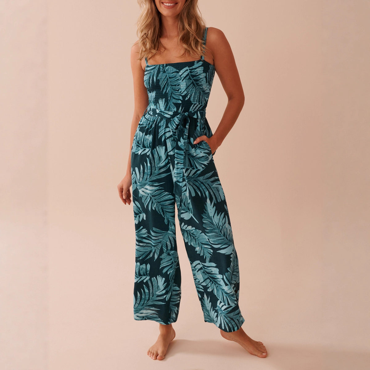 Chic Bohemian Mid-Waist Printed Straight Leg Jumpsuit