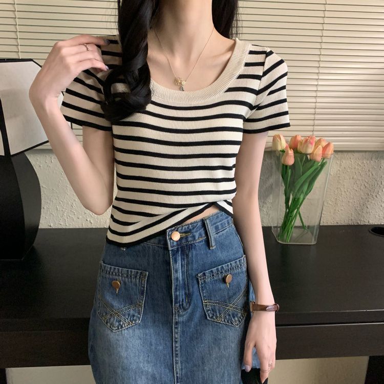 Casual Slim-Fit Striped Short-Sleeve Tee