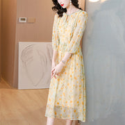 Women's Elegant Floral Mulberry Silk Midi Skirt