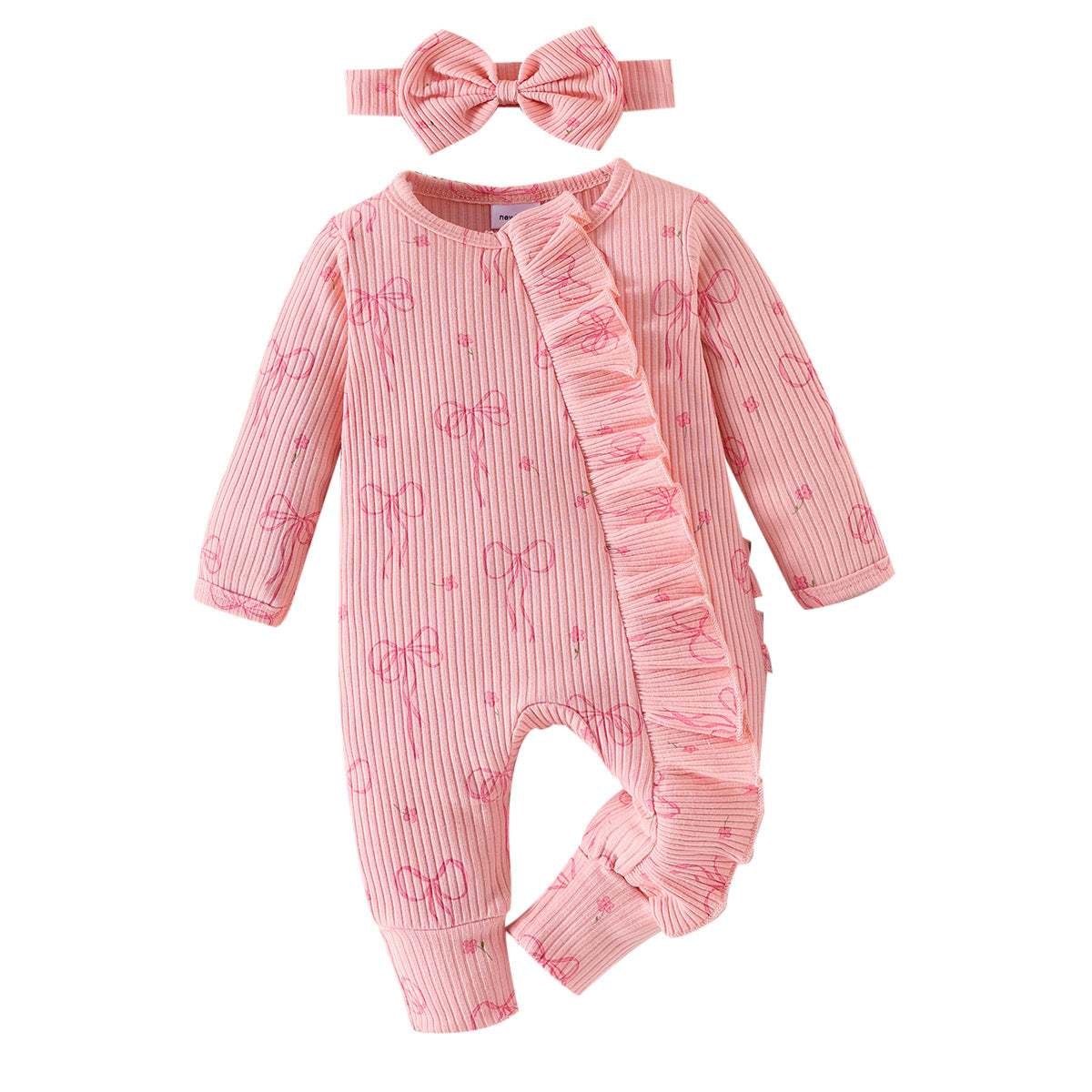 Baby Girl Cute Bowknot Long Sleeve Jumpsuit & Pants Set