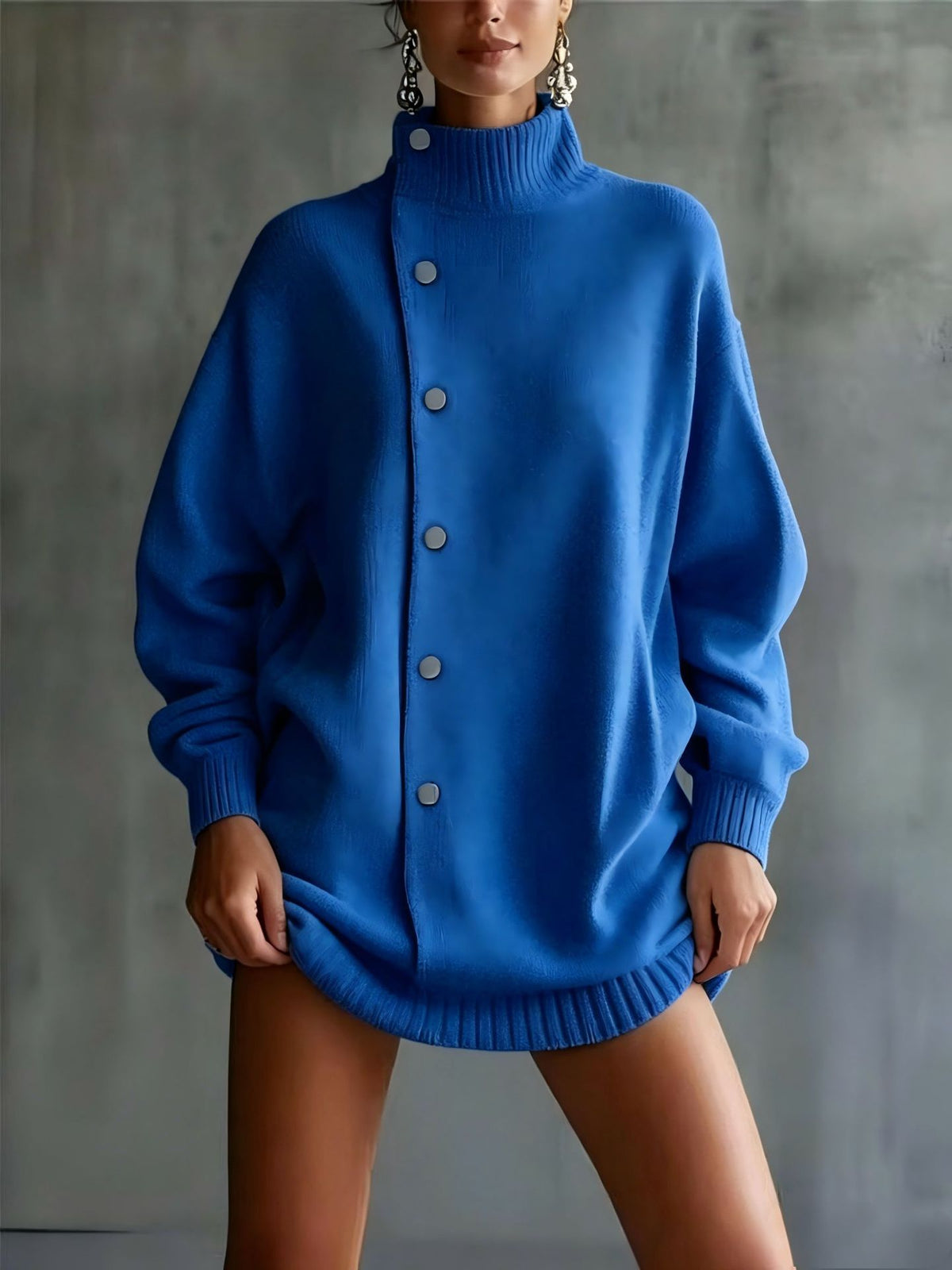 Womens Turtleneck Sweater Cardigan Knitted Outerwear for Fallwinter