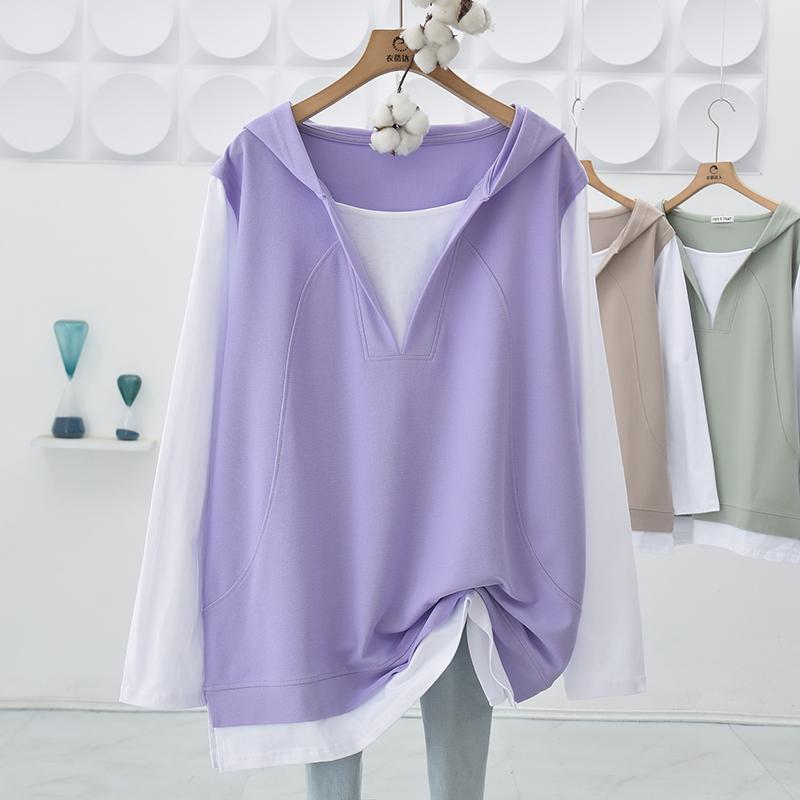 Comfy Fake Two-Piece Hooded Mid-Length Sweatshirt