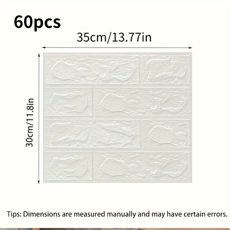 [Easy Wall Stickers] 60pcs Self-Adhesive Wall Tile Stickers | Foam, Easy to Stick & Peel Off, Cut freely, Classic White & Gray Design - Ideal for Kitchen, Living Room, Bathroom, Hallway