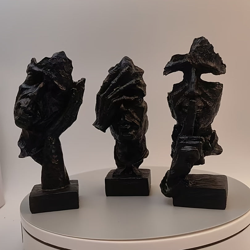 Set of three abstract thinker statues for creative room decor