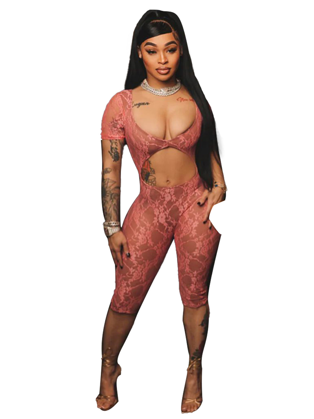 Lace Big U-neck Cropped Jumpsuit