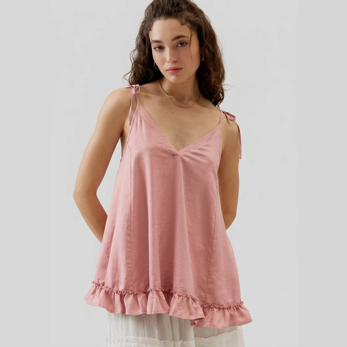 V-Neck Ruffled Hem Top for Women