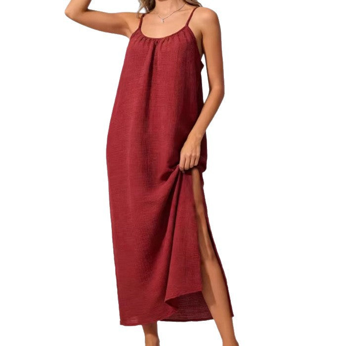 European and American Womens Fashionable Strap Maxi Dress for Vacation and Home