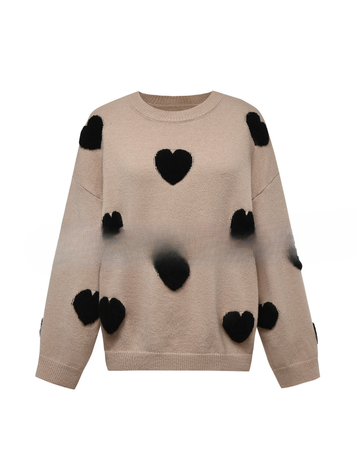 Women's 3d Jacquard Heart Pullover Sweater with Long Sleeves and Light Stretch