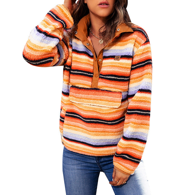 Cozy Striped Lambswool Pocket Sweatshirt