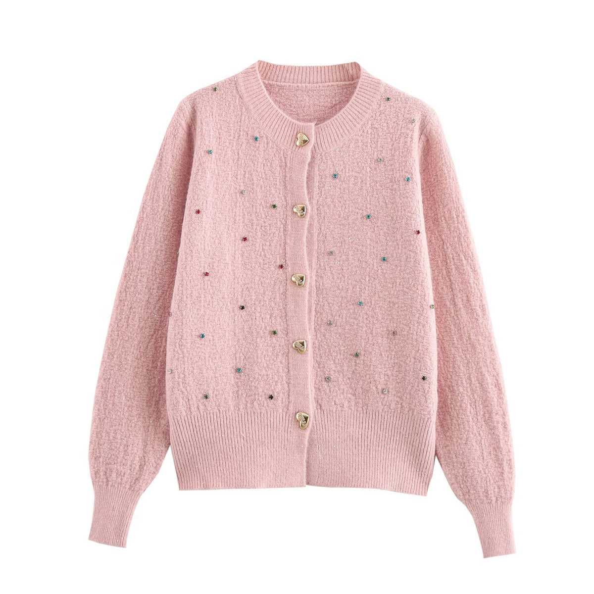 European and American Style Fashion Sequin Colorful Crystals Love Button Knitted Cardigan Jacket