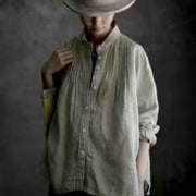 Women's Lapel Japanese Long Linen Sleeves Shirt