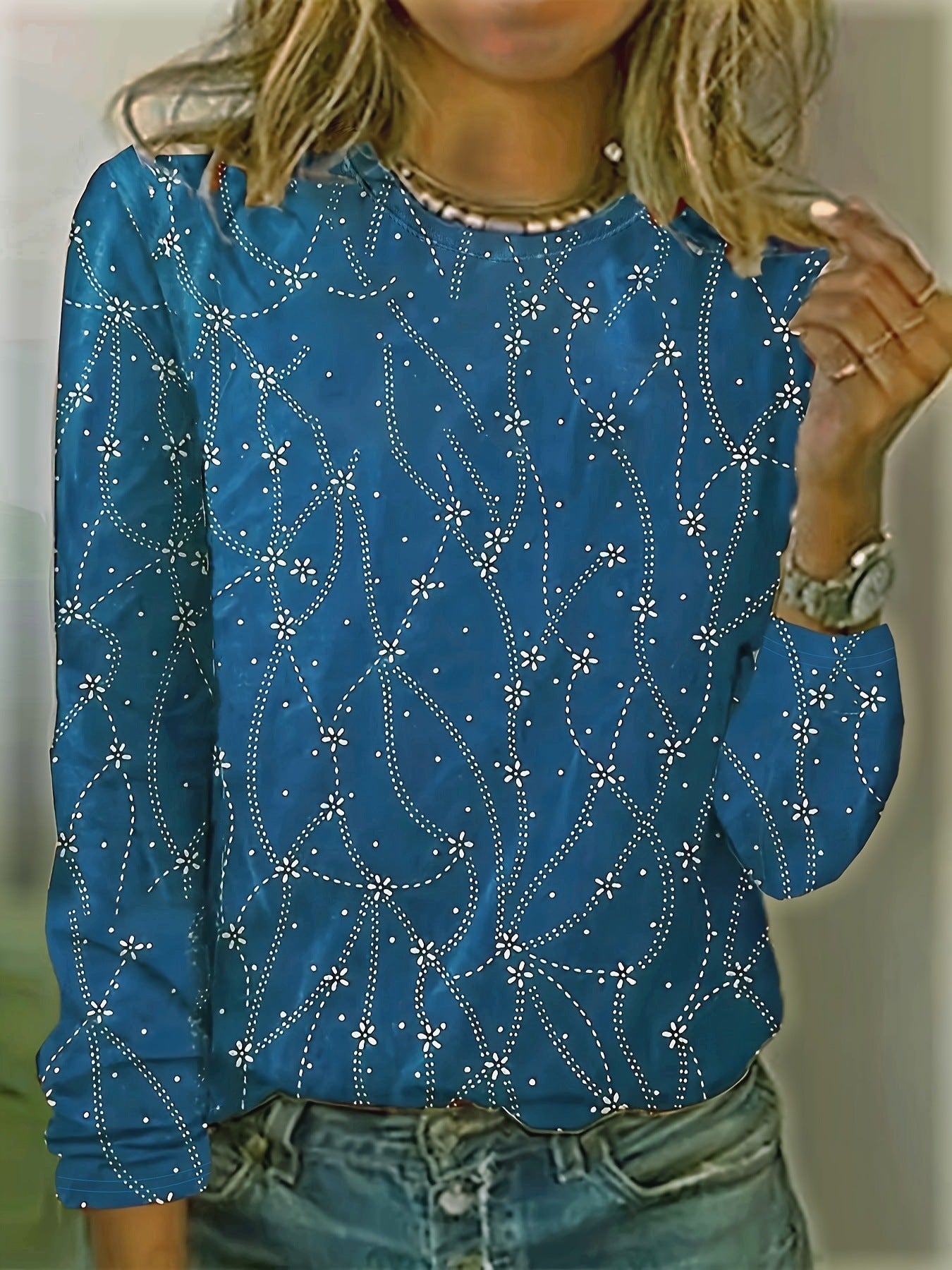 Women's 3D Digital Print Loose Long Sleeve Pullover Sweatshirt