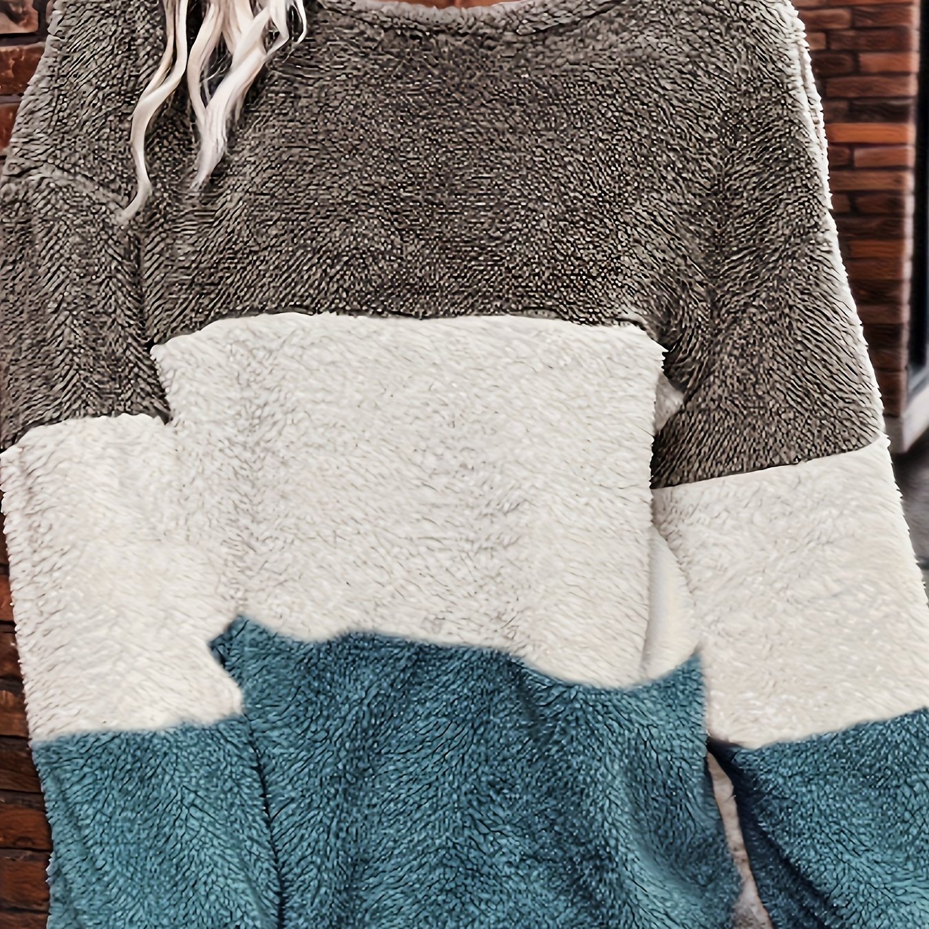 Plus Size Color Block Striped Fleece Hoodie