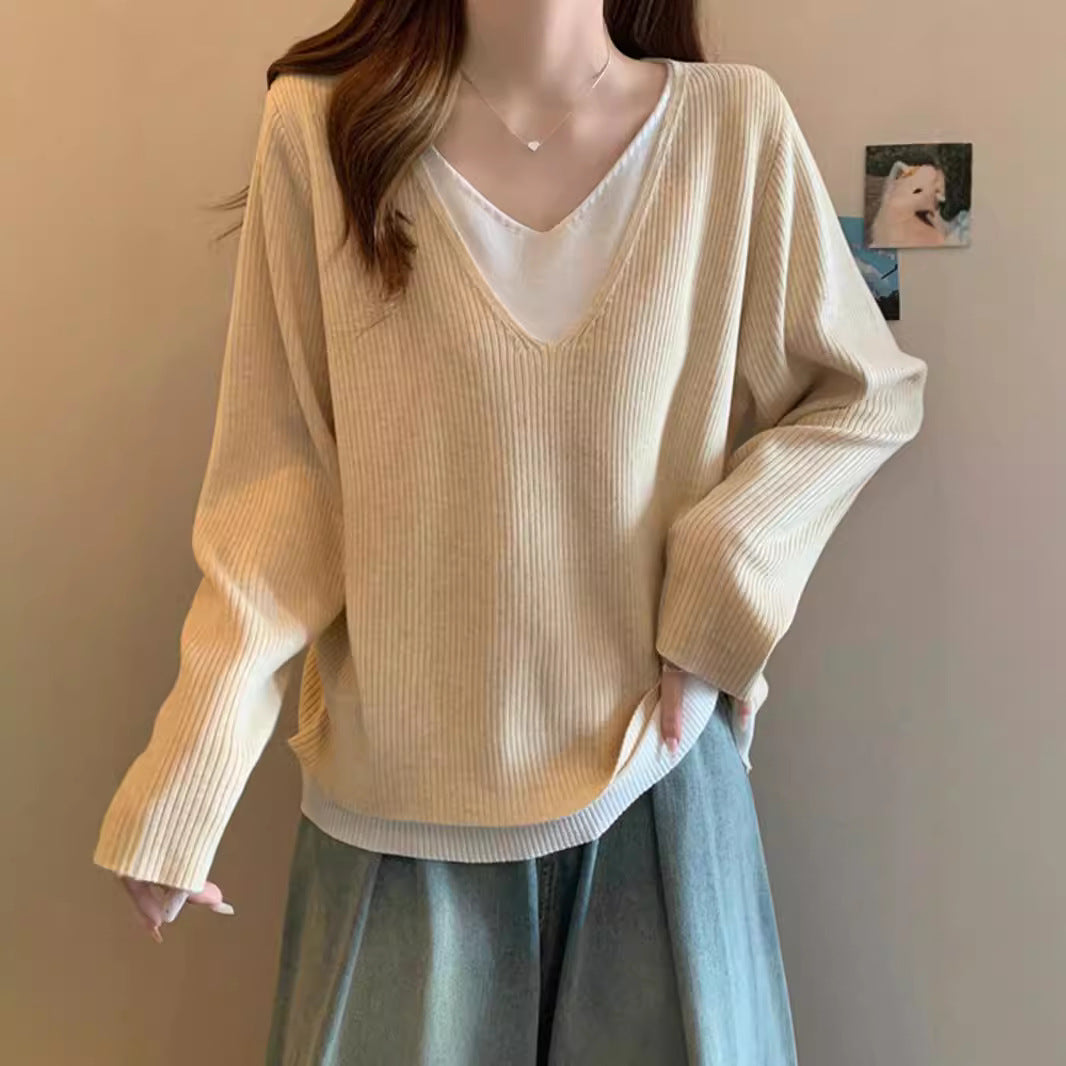 Women's V-Neck Slimming Loose Long Sleeve Top