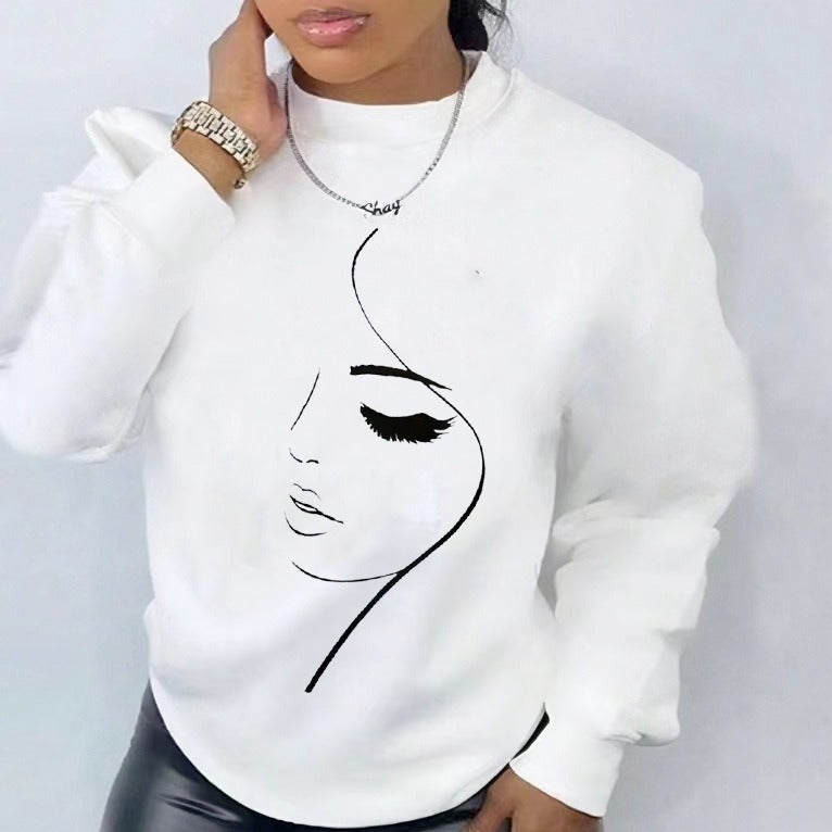 Retro Fleece-Lined Round Neck Sweatshirt