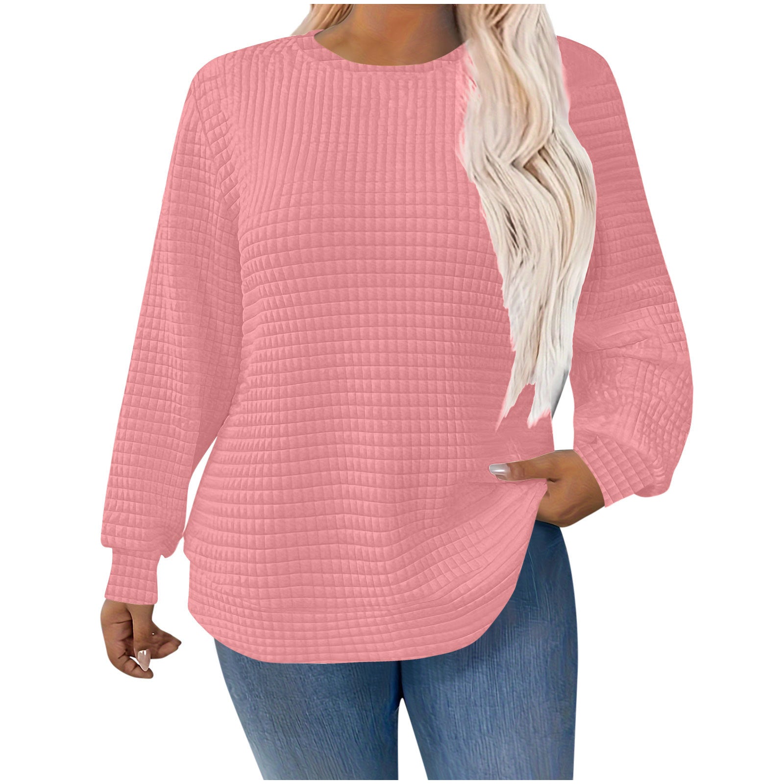 Women's Fashion All-match Casual Solid Color Square Plaid Pullover Sweater