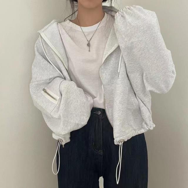 Casual Loose Fit Drawstring Pocket Hoodie Coat