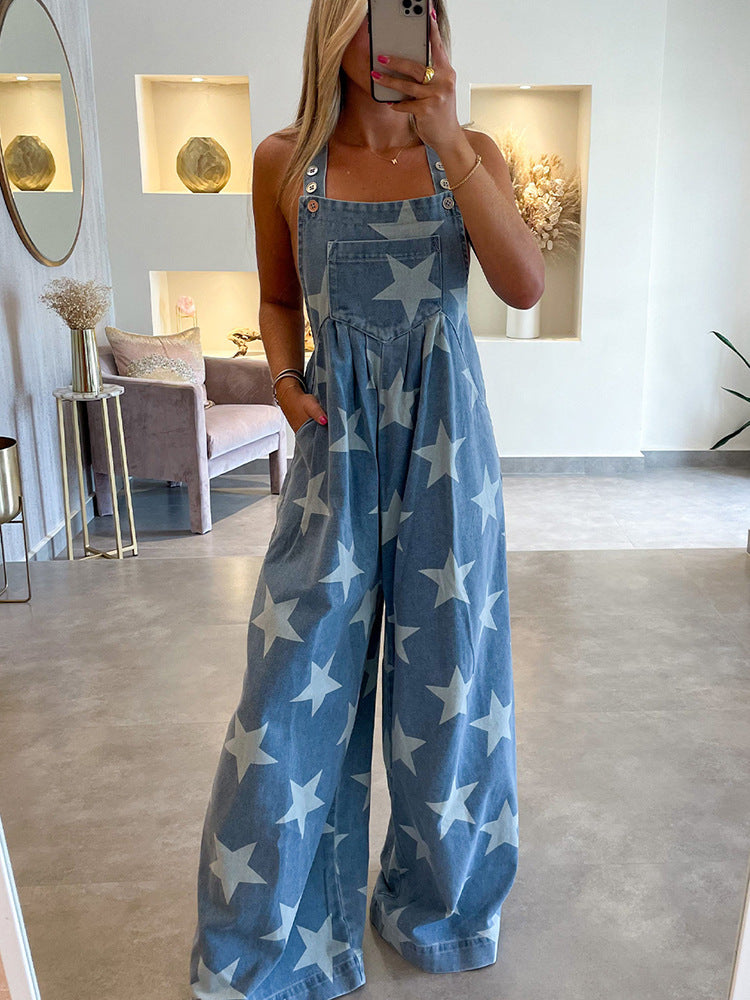 Female Fashion Five-pointed Star Printing Romper