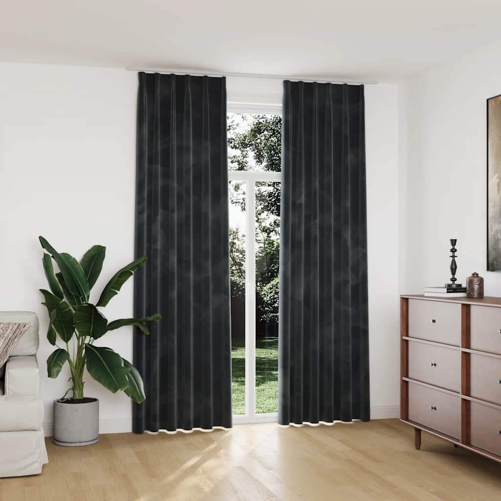 Blackout Curtains with Hooks, 2 Pieces, Velvet