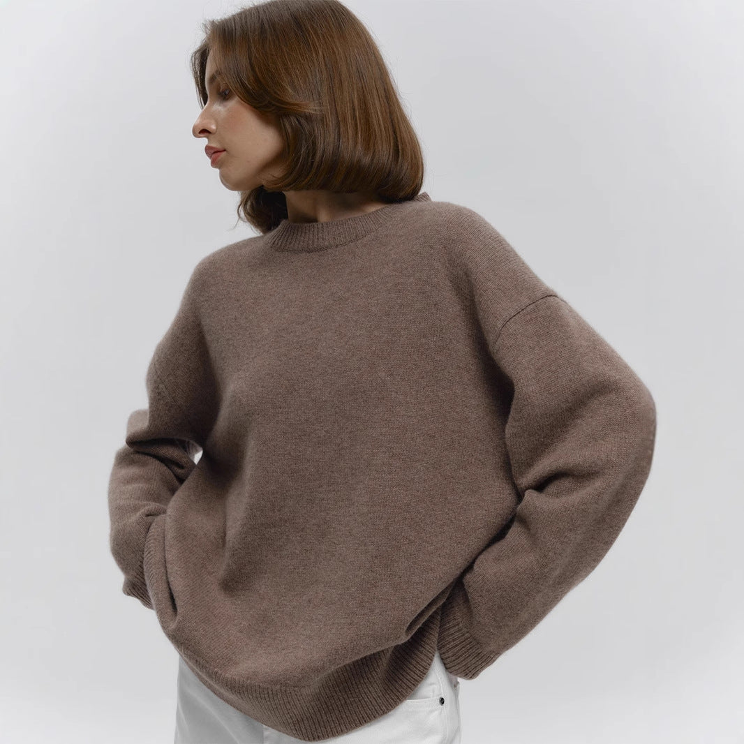 Loose and Warm Simple Pullover Solid Color Knitted Sweater