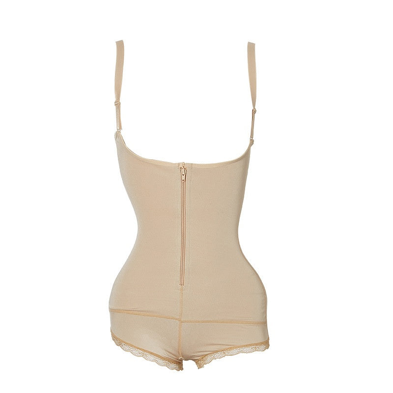 Seamless Zipper Corset Waist Boxer Shapewear Bodysuit