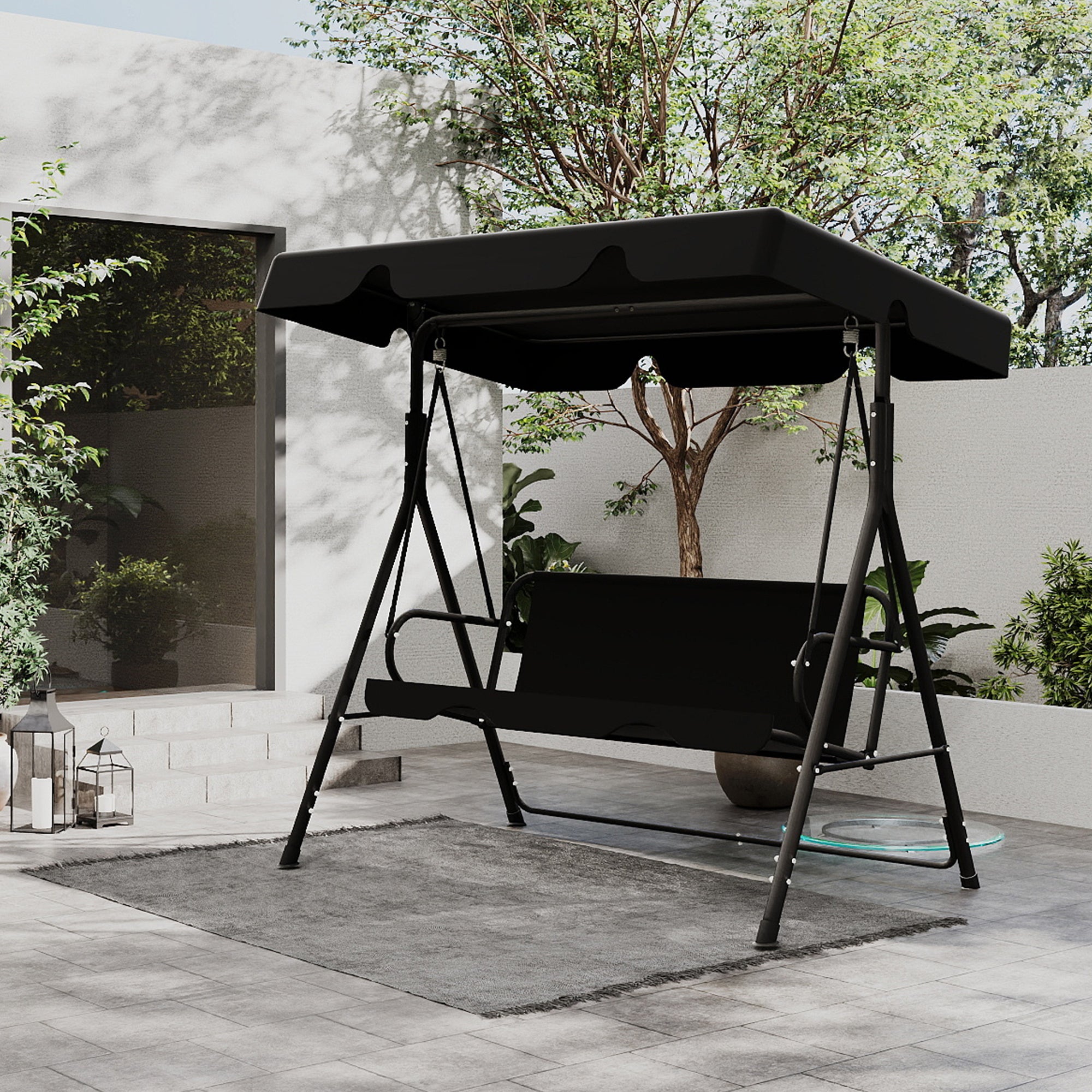 Outdoor Porch Glider Swing with All Weather Covered Canopy,Rust Proof Heavy Duty Stand and Adjustable Bracket, Perfect Patio Furniture Deal for Garden, Lawn, or Backyard Relaxation