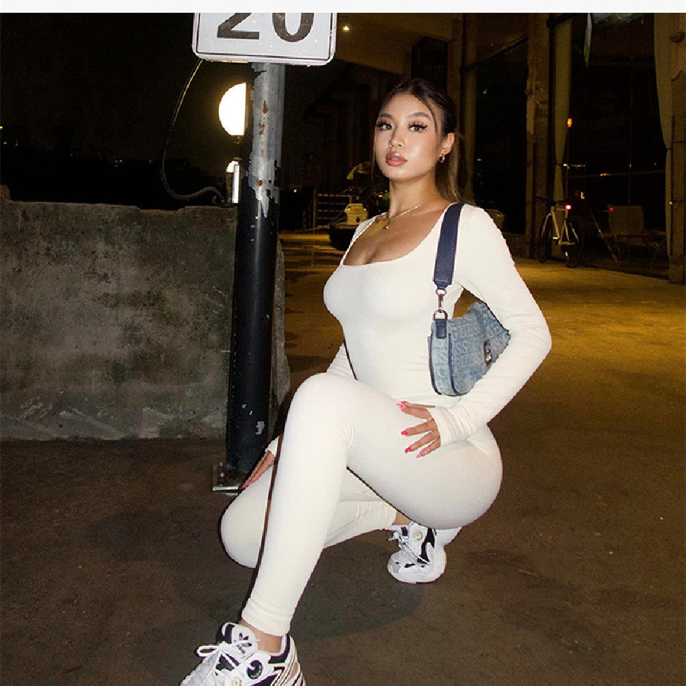 Seamless Long-Sleeve Body Shaper Yoga Jumpsuit