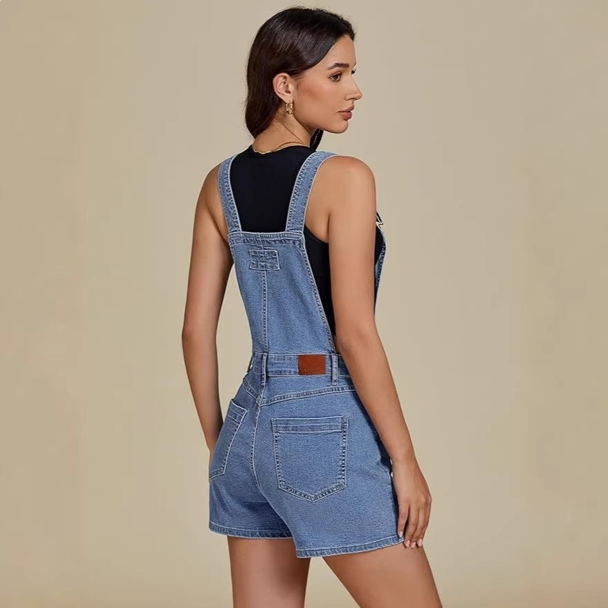 Women's Denim Suspender Shorts Chic Streetwear Romper