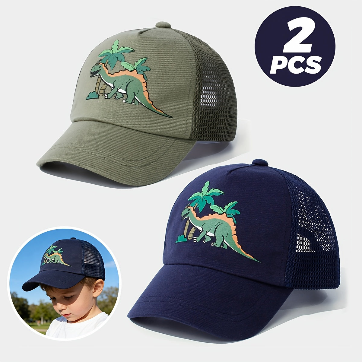Dinosaur Print Mesh Baseball Cap Set for Spring and Summer