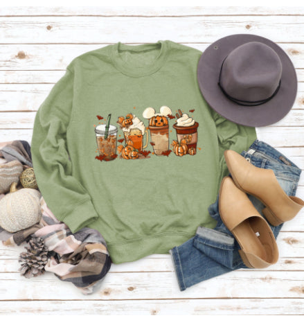 Cozy Floral Print Round Neck Christmas Latte Sweater