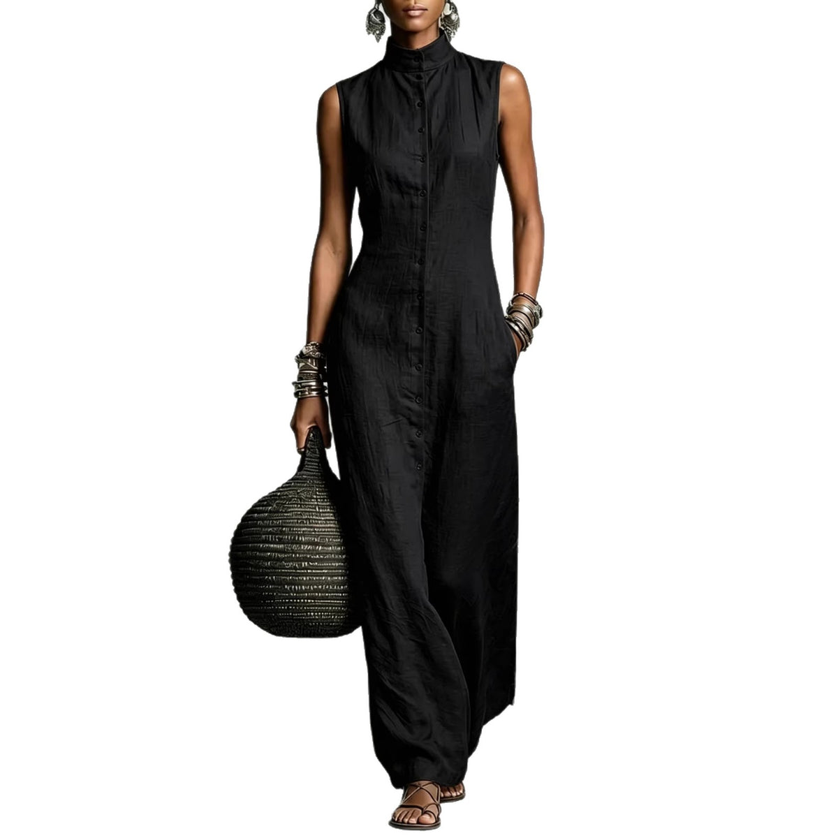 Chic Sleeveless Stand-Collar Jumpsuit for Women