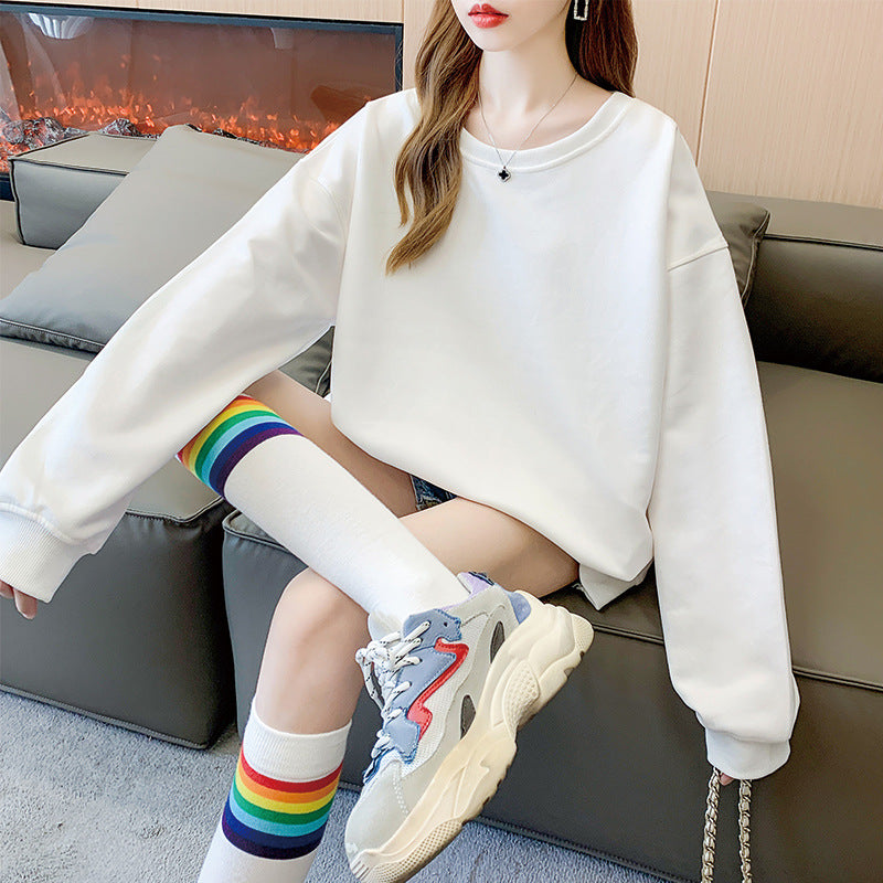 Women's Plus Size Solid Round Neck Loose Sweater