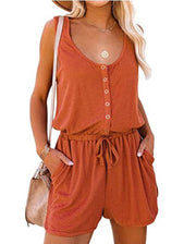 Summer Sleeveless Lace-Up Wide-Leg Romper